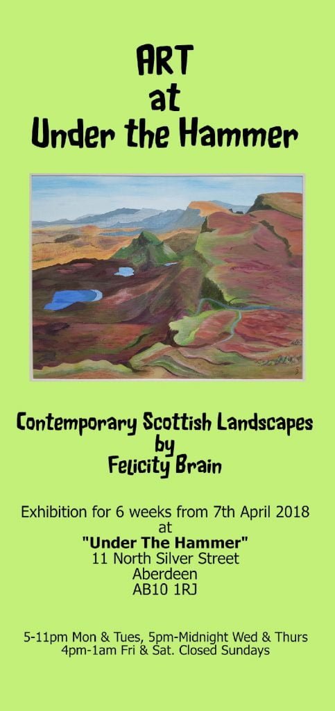 Flyer advertising Contemporary Scottish Landscapes Exhibition by Felicity Brain.